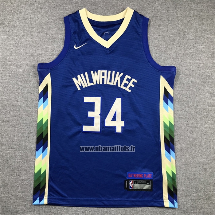 Maillot Enfant Milwaukee Bucks Giannis Antetokounmpo NO 34 Ville 2022-23 Bleu